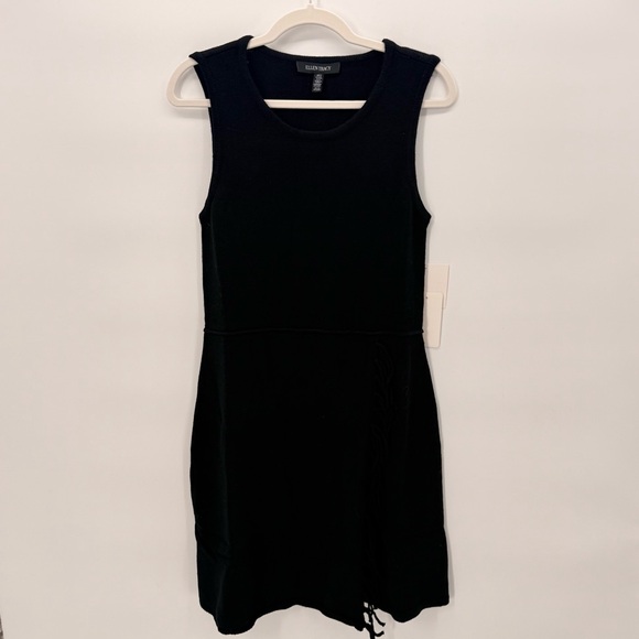 Ellen Tracy NWT Black Knit Fringe Trim Sleeveless Sheath Sizes Medium & Large - Picture 2 of 8